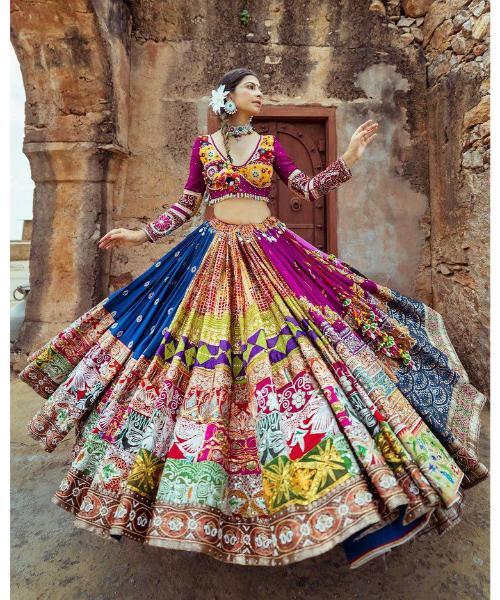 Multicolor Navratri Lehenga with Mirror Work  Perfect for Garba & Festive Wear