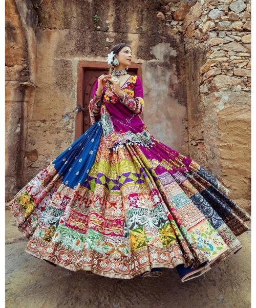 Multicolor Navratri Lehenga with Mirror Work  Perfect for Garba & Festive Wear