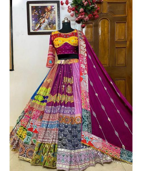 Multicolor Navratri Lehenga with Mirror Work  Perfect for Garba & Festive Wear