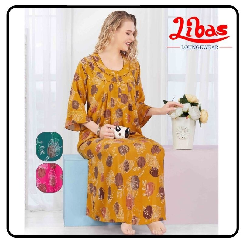 Cotton Long Sleeve Nighty With Print