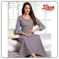 Cotton Long Sleeve Nighty With Print