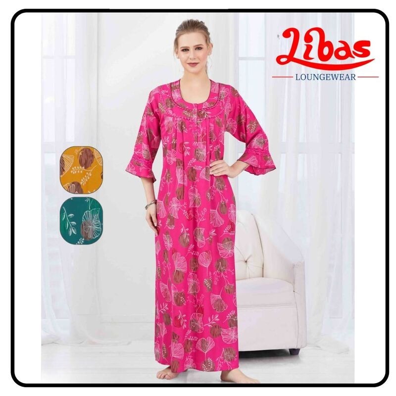 Cotton Long Sleeve Nighty With Print