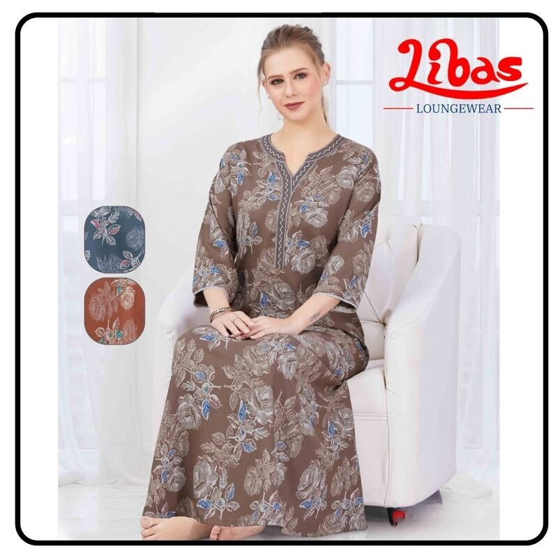Cotton Long Sleeve Nighty With Print