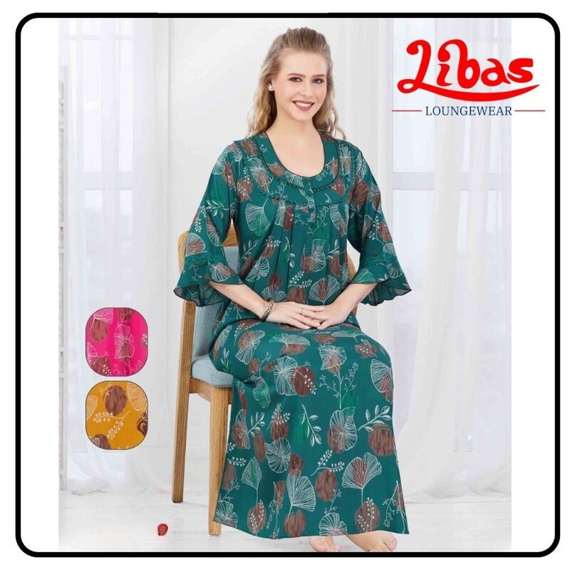 Cotton Long Sleeve Nighty With Print