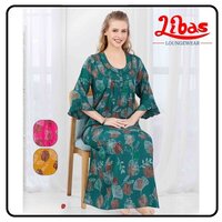 Cotton Long Sleeve Nighty With Print
