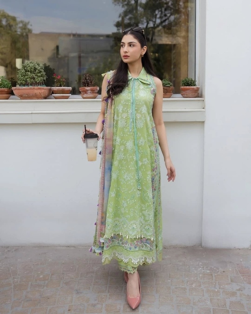 Embroidered Georgette Pakistani Suit - Neck Style: V-neck