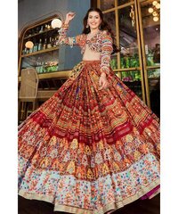 Latest Navratri Chaniya Choli Online Shopping - Heavy Butter Silk Fabric, 4 Meters Length, 44 Inches Stitched With Real Mirror Work And Silk Inner