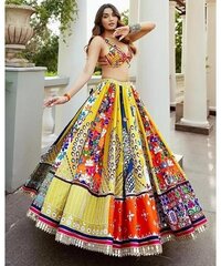 lehenga chaniya choli Yellow silk print mirroR