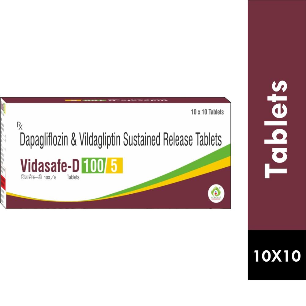 VIDASAFE D 100/5 TABLETS - Dapagliflozin Propanediol Monohydrate Usp Eq To Dapagliflozin 5mg , Vildagliptin Ip (sustained Release ) 100mg