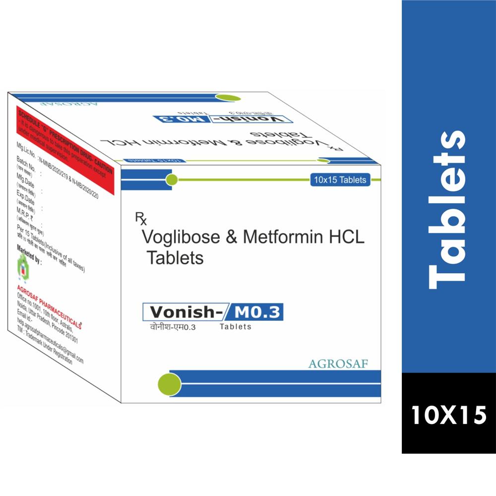 VONISH M 0.3 TABLET - Voglibose (0.3mg)+Metformin (500mg) (Bi-Layered)