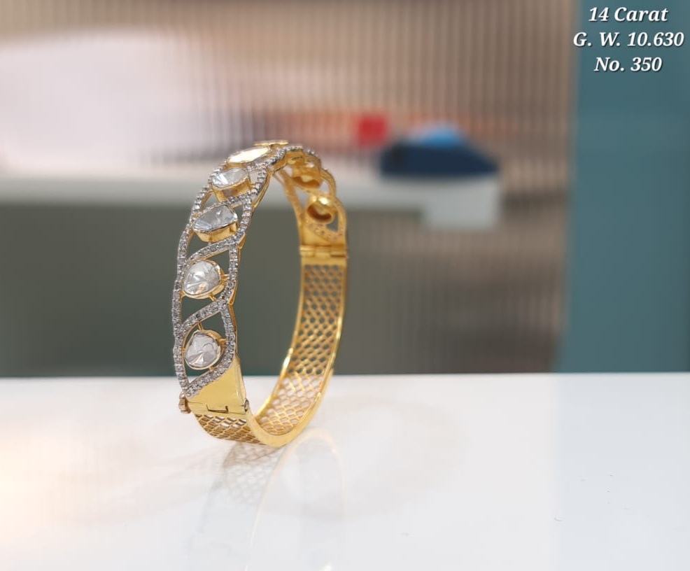 14k Gold Fusion Polki Uncut Diamond Bangle