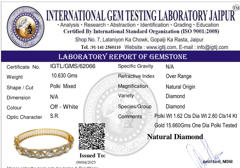 14k Gold Fusion Polki Uncut Diamond Bangle