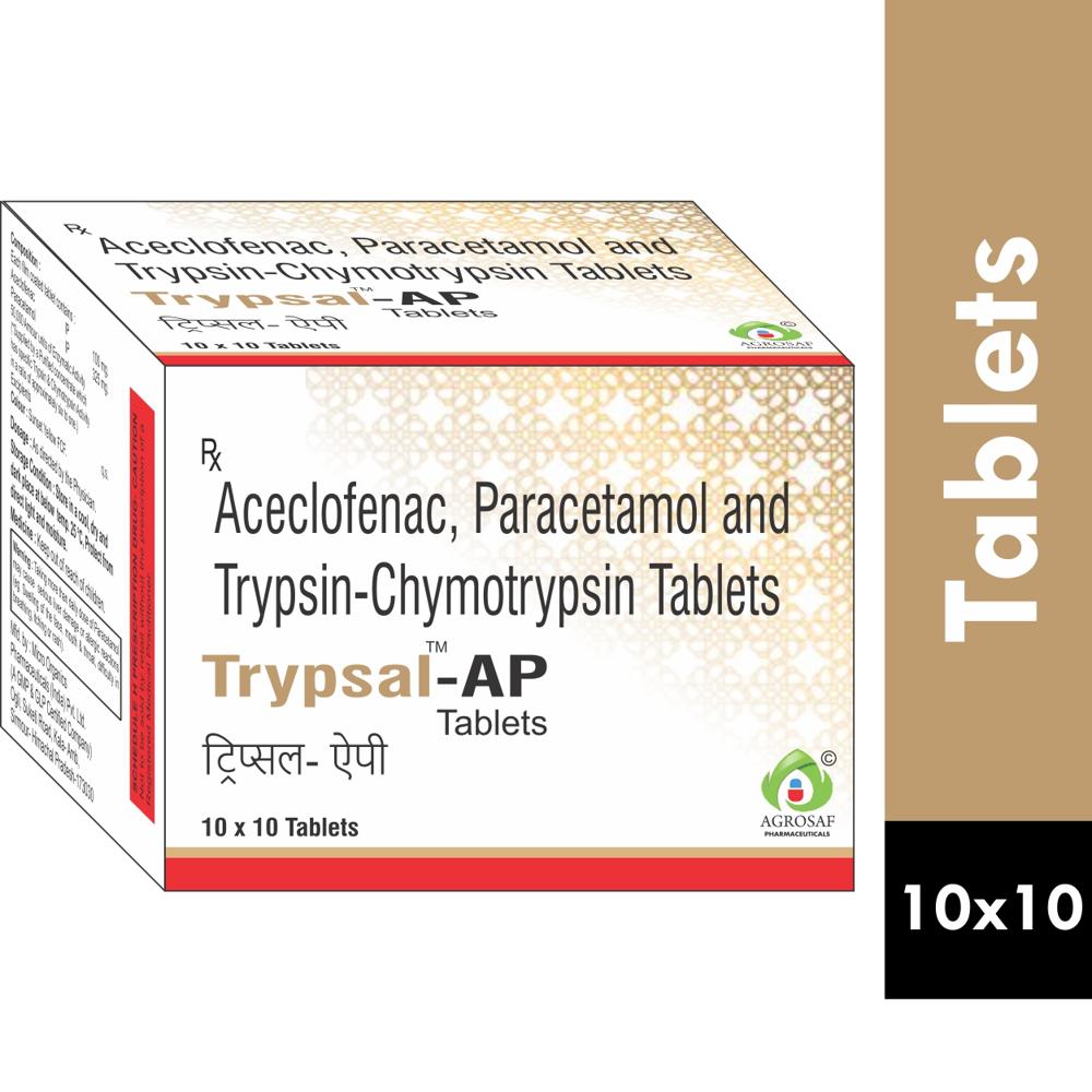 TRYPSAL AP TABLET - Aceclofenac (100mg) + Paracetamol (325mg) + Trypsin Chymotrypsin (50000au)