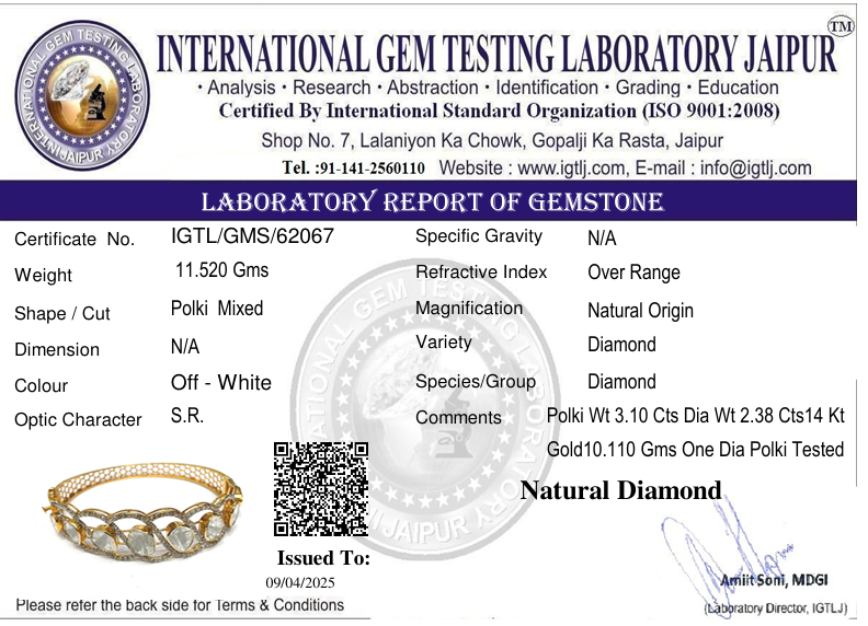 14kt Gold Fusion Open Polki Uncut Diamond Bangle - Color: White & Golden