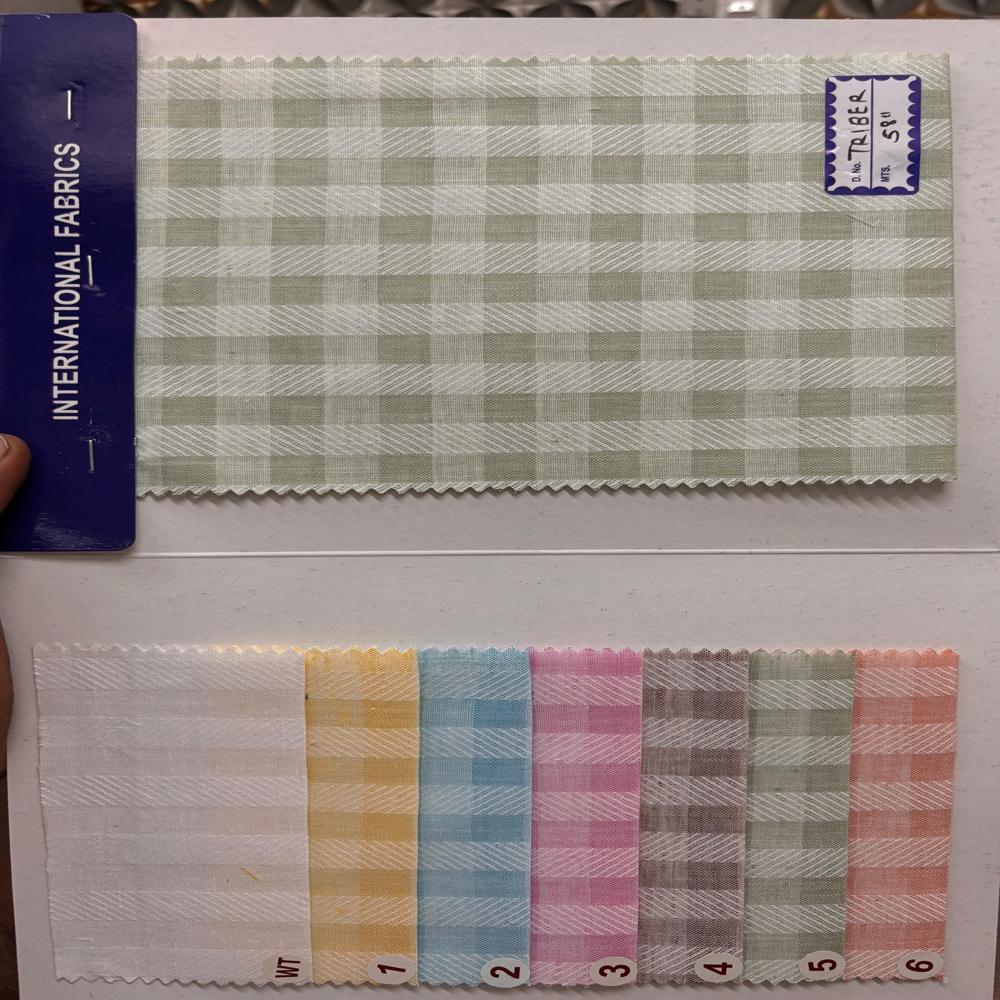 Triber Linen Cotton Check Shirting Fabric Width 58