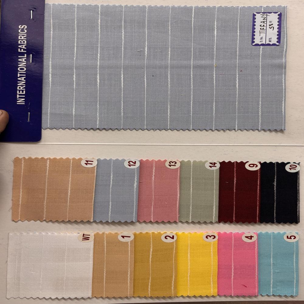 Tiffany Poly Cotton Linen Stripe Shirting Fabric Width 58