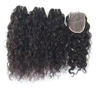 100% Cuticle Aligned Natural Wavy Style Weft Hair Bundle With Closure