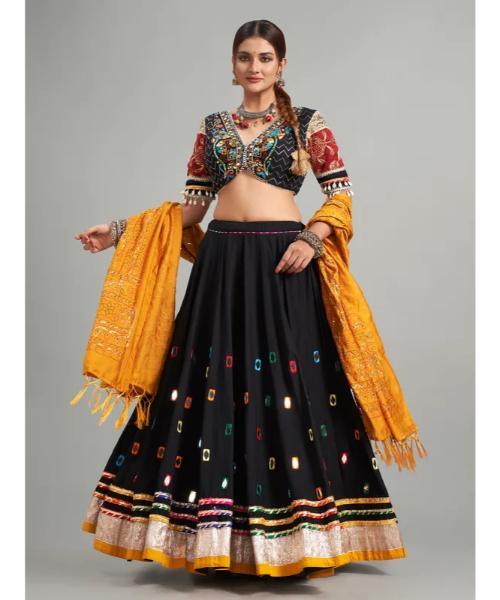Trendy black cotton silk chaniya choli for navratri