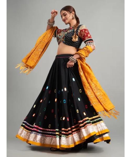 Trendy black cotton silk chaniya choli for navratri
