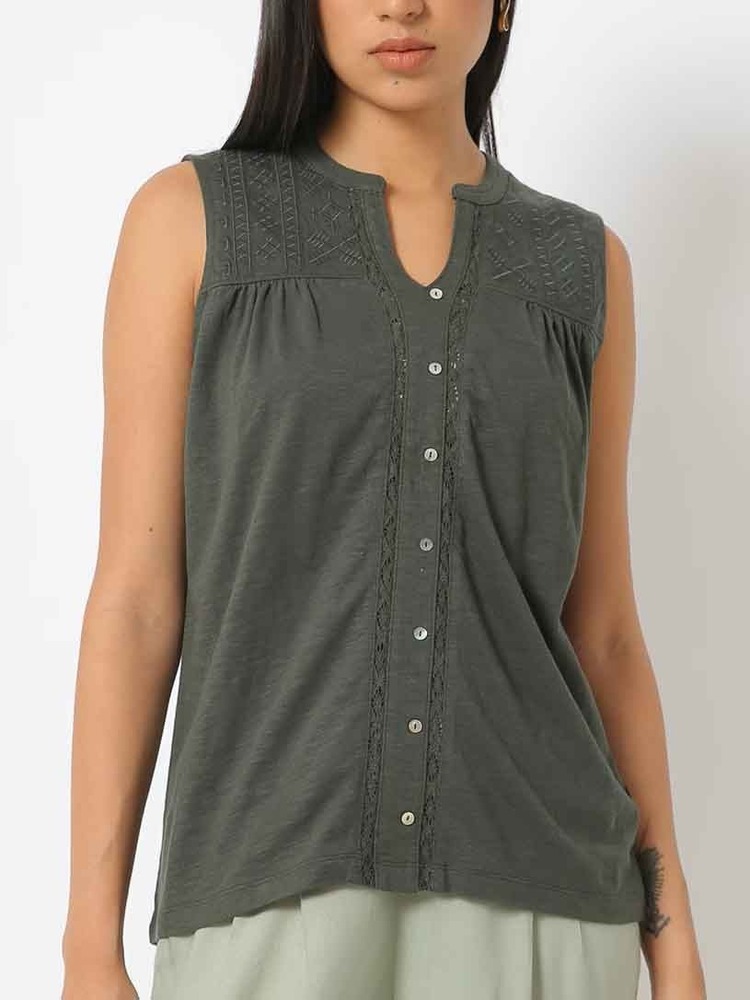 Ladies Embroidered Button-Down Top