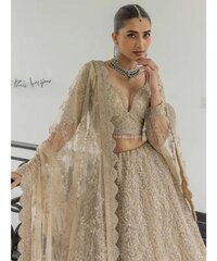 Beige net bridal lehenga choli
