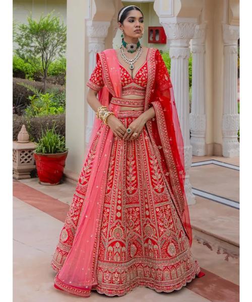 Bridal red silk lehenga choli with rich embellishment