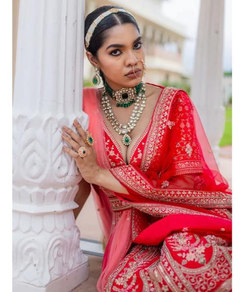 Bridal red silk lehenga choli with rich embellishment