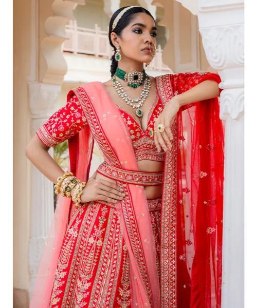 Bridal red silk lehenga choli with rich embellishment