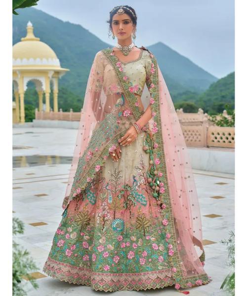 Beautiful beige silk wedding wear lehenga choli