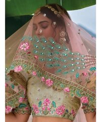 Beautiful beige silk wedding wear lehenga choli
