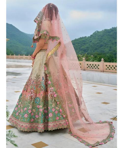 Beautiful beige silk wedding wear lehenga choli