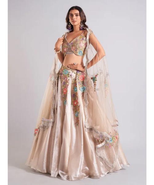 Gorgeous beige organza lehenga choli