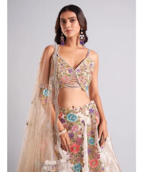 Gorgeous beige organza lehenga choli