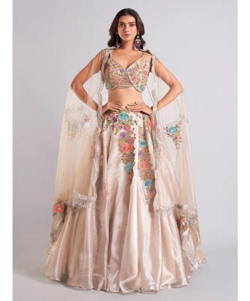 Gorgeous beige organza lehenga choli
