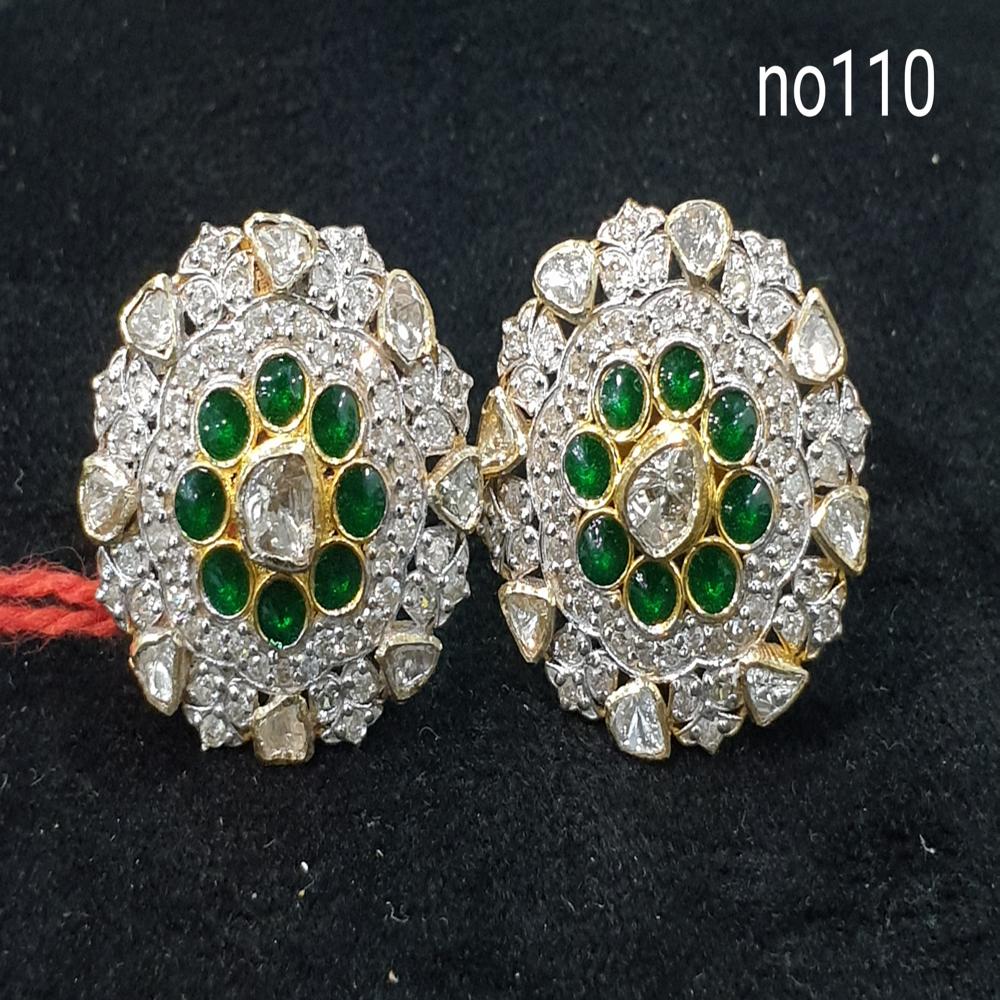 14kt Gold Open Polki Stud Earring with Green stone