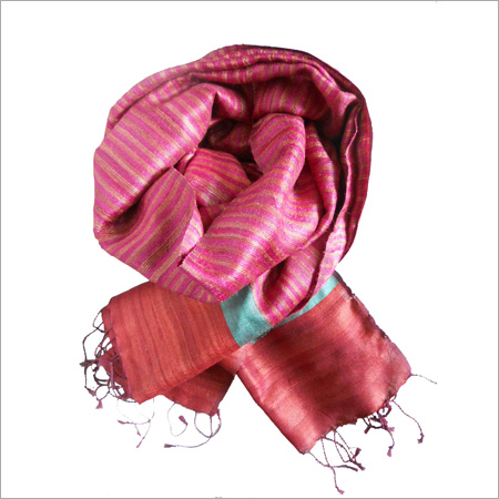 Pink Gold Stripes Natural Silk Scarf