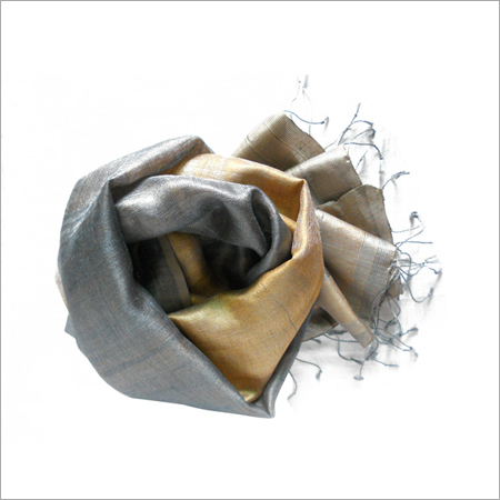 Grey Gold Double Layered Natural Silk Scarf
