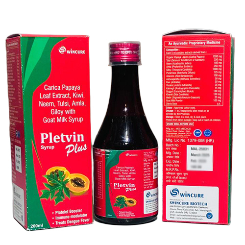 200 ML Carica Papaya Leaf Extract Tusli Amla Giloy With Goat Milk Syrup
