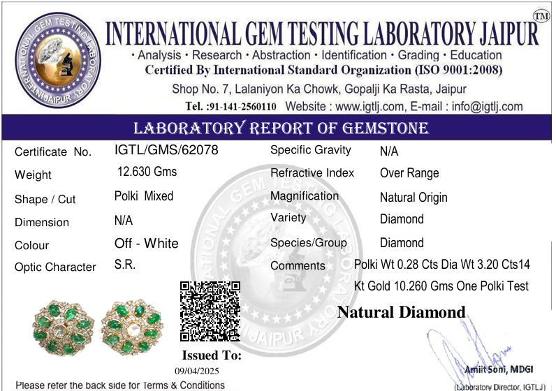 14kt Gold Polki Uncut Diamond Stud Tops with Green stone