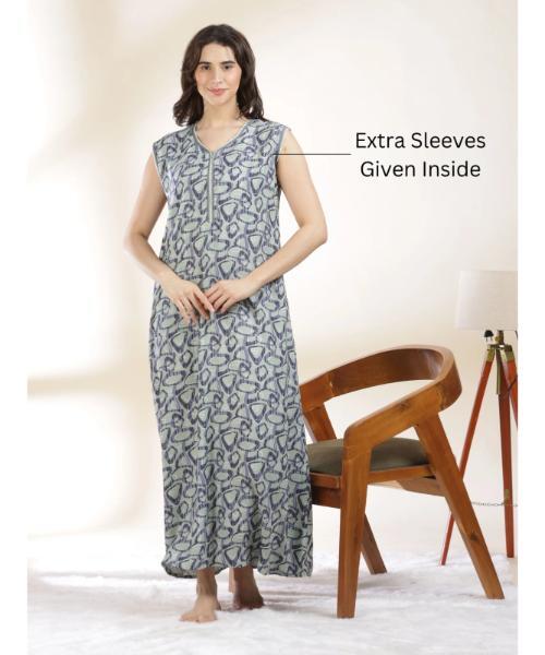 A-line Alpine Sleeveless Nighty With Optional Sleeves - Color: Multicolor