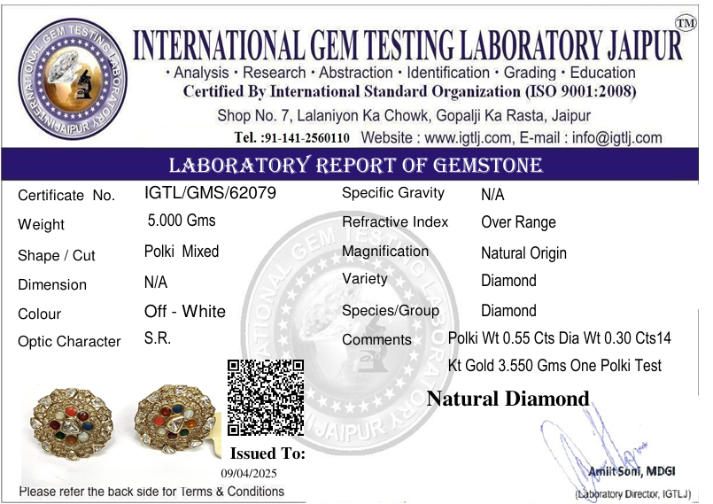 14kt Gold Navratan Earring with Uncut polki Diamond