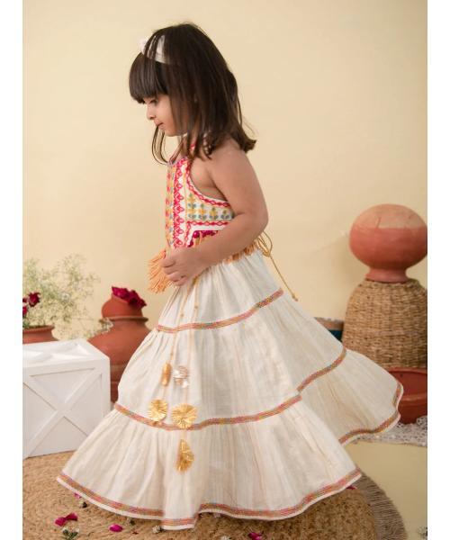 Cream Classic Lehenga Choli for small girls Festival