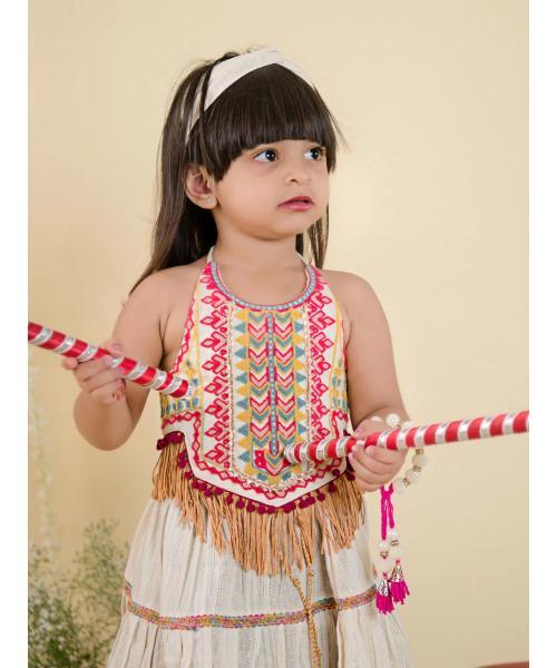 Cream Classic Lehenga Choli for small girls Festival