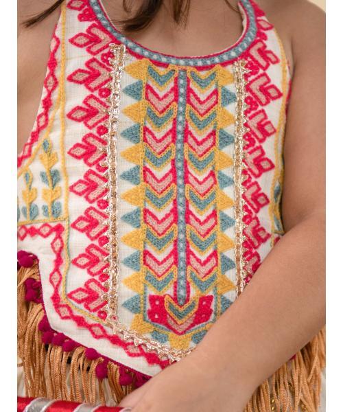 Cream Classic Lehenga Choli for small girls Festival