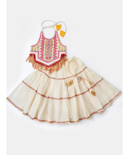 Cream Classic Lehenga Choli for small girls Festival