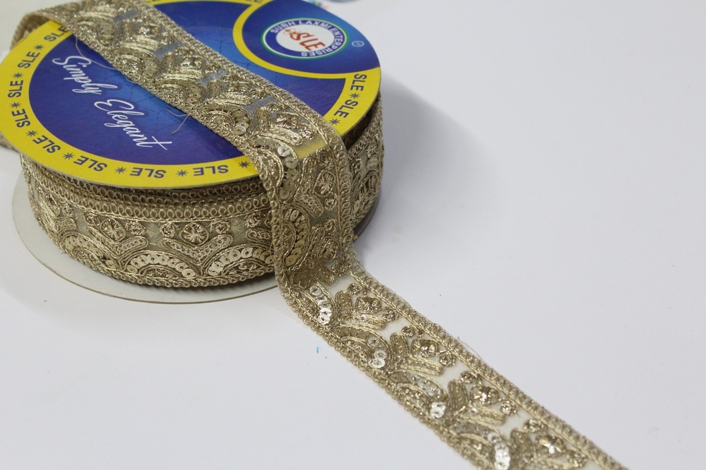 Golden Zari Sequence Lace - Decoration Material: Sequins