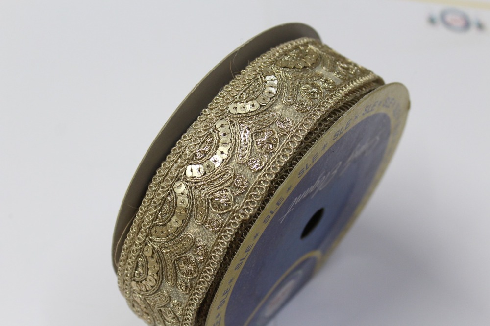 Golden Zari Sequence Lace - Decoration Material: Sequins