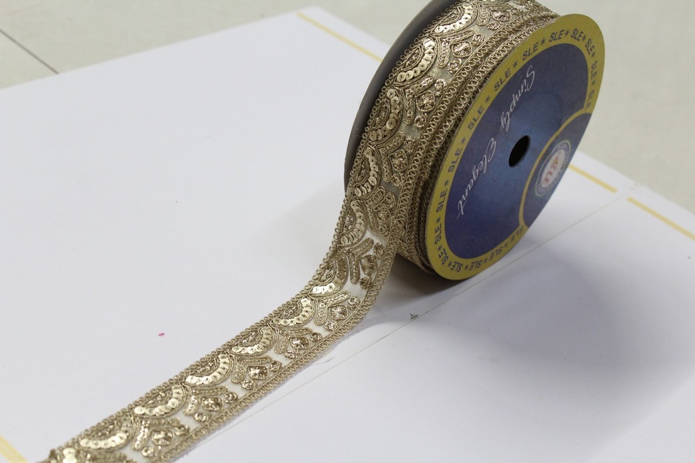 Golden Zari Sequence Lace - Decoration Material: Sequins