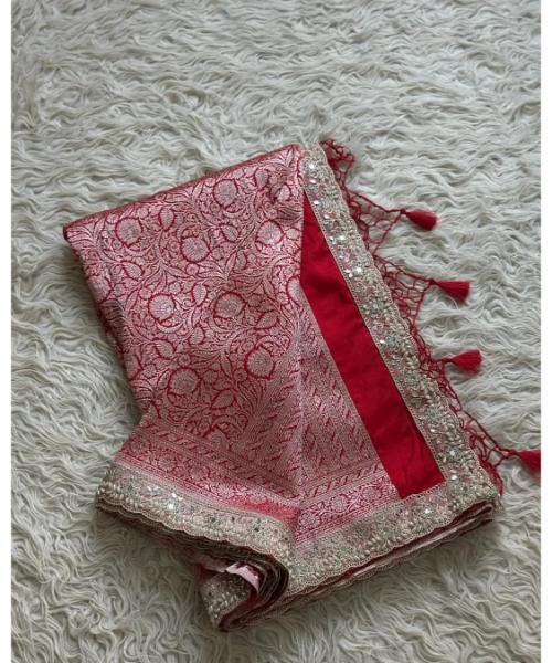 Red Banarasi Bandhani Georgette Border Dupatta