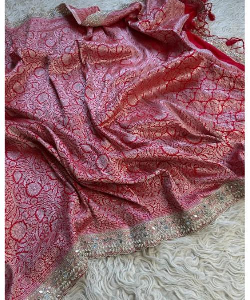 Red Banarasi Bandhani Georgette Border Dupatta 1 in stock  12,500